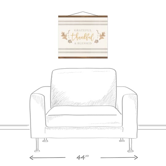 Grateful Thankful Blessed Stripes Teak Hanging Canvas